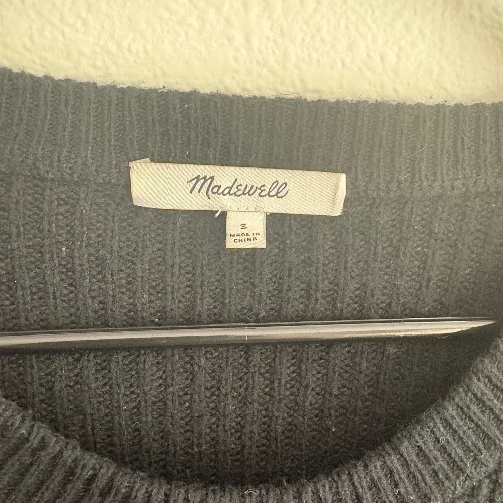 Madewell Womens Ribbed Pocket Sweater Black Crew Neck Cotton Blend Size S - Picture 6 of 8